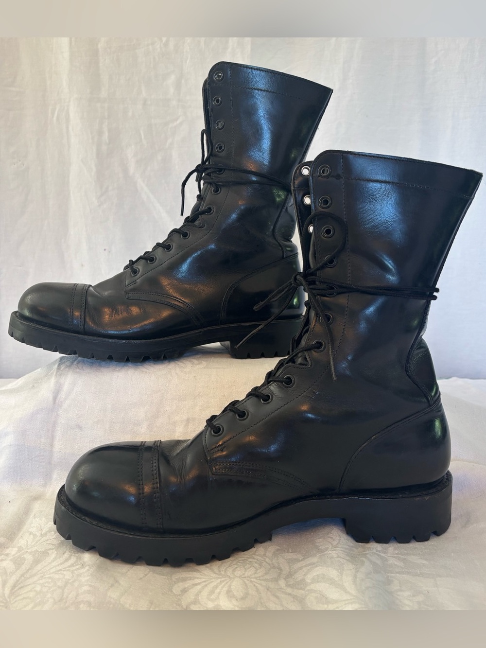 Vibram Black Leather Combat Boots Military Streetwear Lace Up Mens 9.5 Womens 11